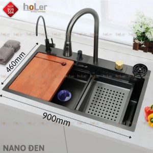 Combo Chậu Và Vòi Rửa Chén Đơn Thác Nước Nano Đen Schmidt HLCRNN725-9046