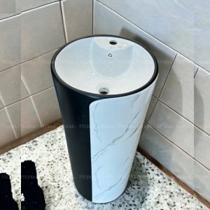 Lavabo Sứ Trụ Đứng Liền Khối Tròn Đen Vân Đá Schmidt LBT12