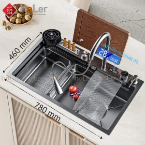 Combo Chậu Và Vòi Rửa Chén Đơn Thác Nước Vắt Dao Phủ Nano Đen Schmidt HLCRNN726-7846VD