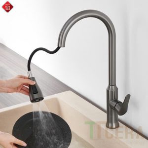 Vòi Rửa Chén Rút Nóng Lạnh Inox Sơn Tĩnh Điện Xám Schmidt CNL439