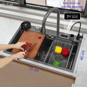 Combo Chậu Và Vòi Rửa Chén Đơn Thác Nước Phủ Nano Đen Schmidt HLCRNN720-7546