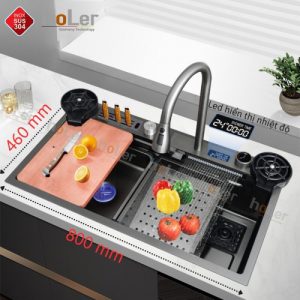 Combo Chậu Và Vòi Rửa Chén Đơn Thác Nước Vắt Dao Phủ Nano Đen Schmidt HLCRNN727-8046VD