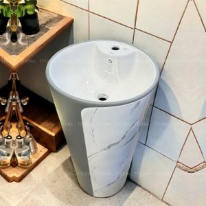 Lavabo Sứ Trụ Đứng Liền Khối Tròn Xám Vân Đá Schmidt LBT11