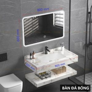 Tủ Lavabo Bàn Đá Trắng Bóng Vân Xám Vàng 2 Tầng Chống Trầy TLVBD-22