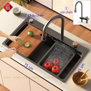 Combo Chậu + Vòi Rửa Chén Đơn Inox Phủ Nano Đen Schmidt CRNN912-7545