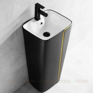 Lavabo Sứ Trụ Đứng Liền Khối Đen Viền Vàng Schmidt LBT08