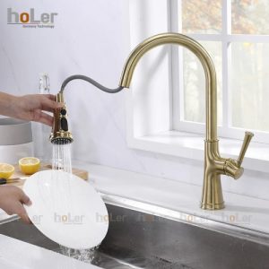 Vòi Rửa Chén Rút Dây Đồng Thau Mạ Vàng Schmidt CHL927