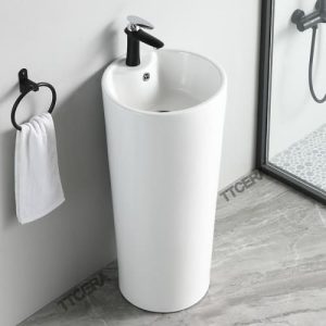 Lavabo Sứ Trụ Đứng Liền Khối Tròn Trắng Schmidt LBT03