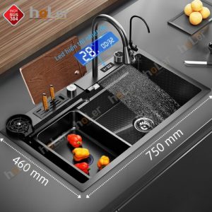 Combo Chậu Và Vòi Rửa Chén Đơn Thác Nước Vắt Dao Phủ Nano Đen Schmidt HLCRNN720-7546VD