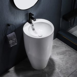 Lavabo Sứ Trụ Đứng Liền Khối Tròn Trắng Schmidt LBT01