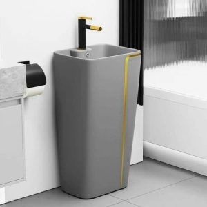 Lavabo Sứ Trụ Đứng Liền Khối Xám Viền Vàng Schmidt LBT07